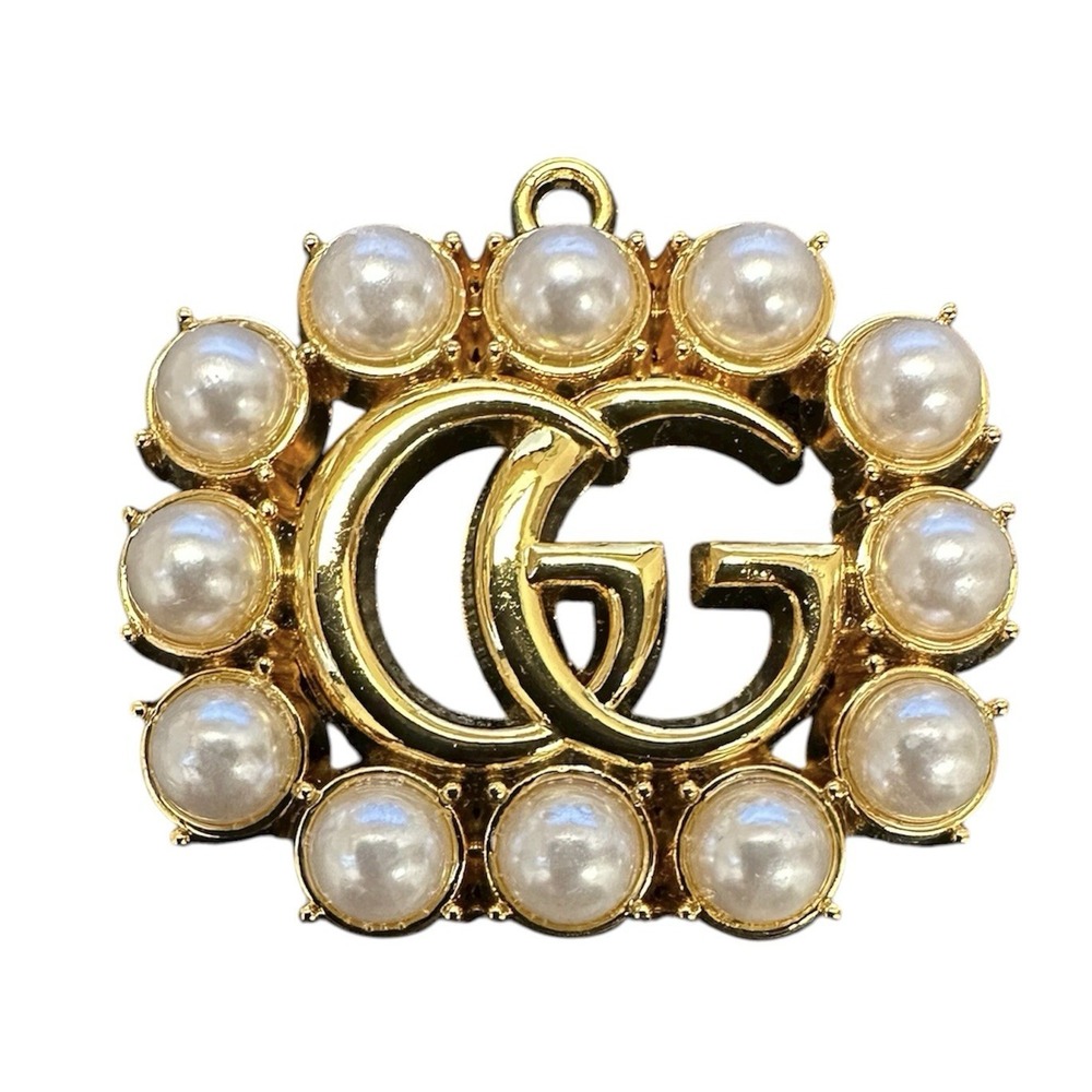 Vintage Gucci  Fashion Pendant Logo GG Pearl Gold Tone Zipper Jewelry Upcycle
